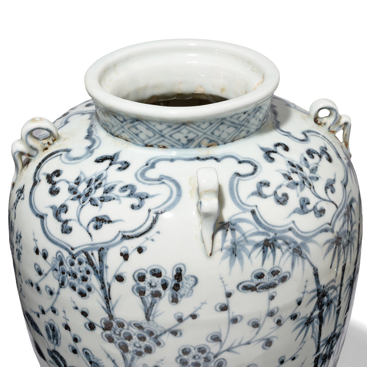Floral Design With Bamboo And Prunus On Blue & White Porcelain Flower Vase