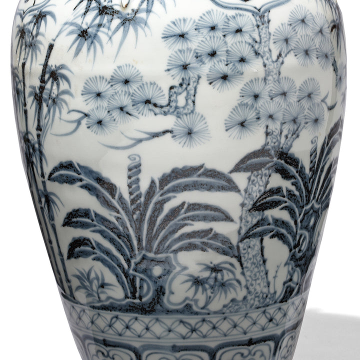 Detail Of Bamboo And Prunus On Blue & White Porcelain Flower Vase