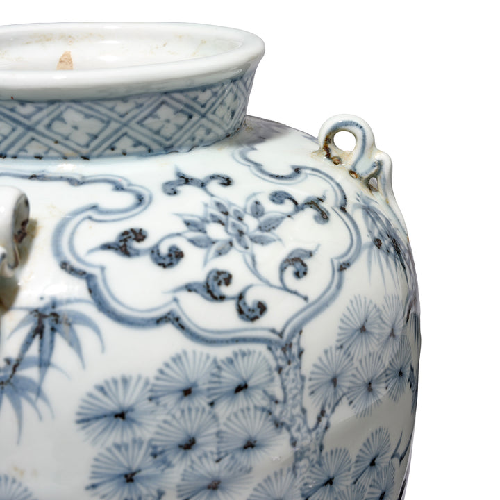 Handle Detail With Floral Design On Blue & White Porcelain Flower Vase