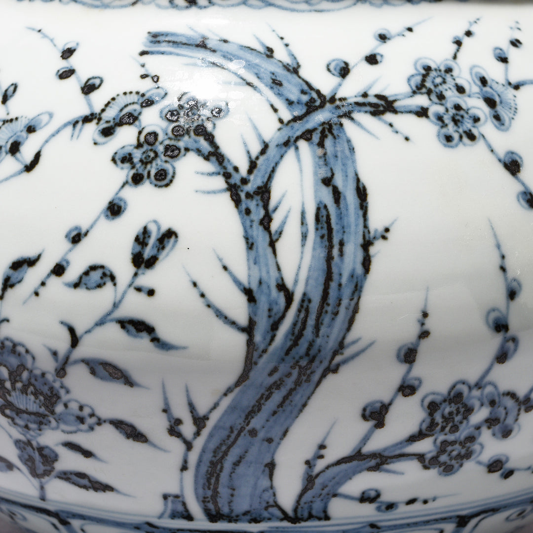 Detail From Blue & White Porcelain Jardinière - Trees | Indigo Antiques