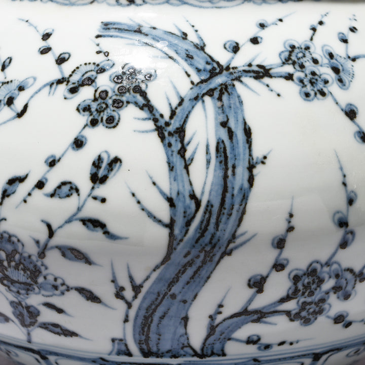 Detail From Blue & White Porcelain Jardinière - Trees | Indigo Antiques