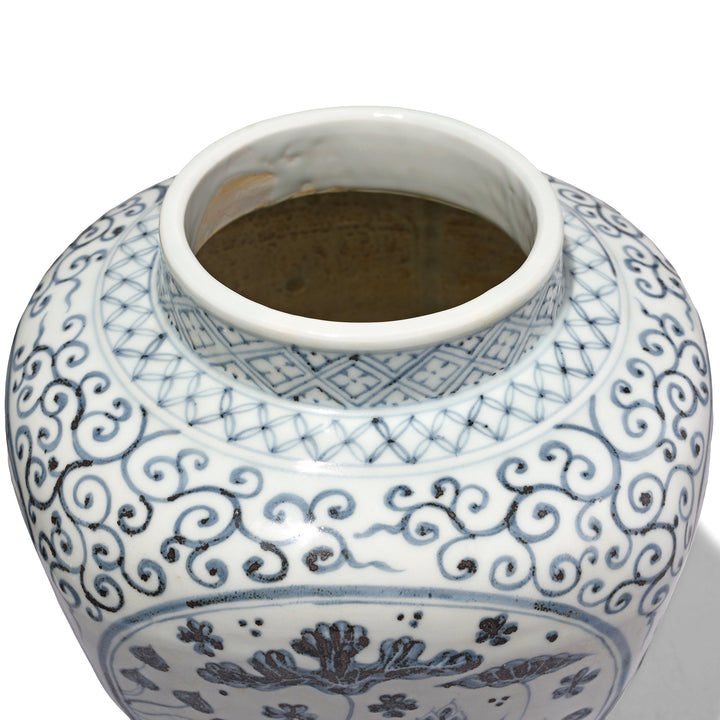 Interior Of Blue & White Porcelain Frilled Ginger Jar  - Fish | Indigo Antiques