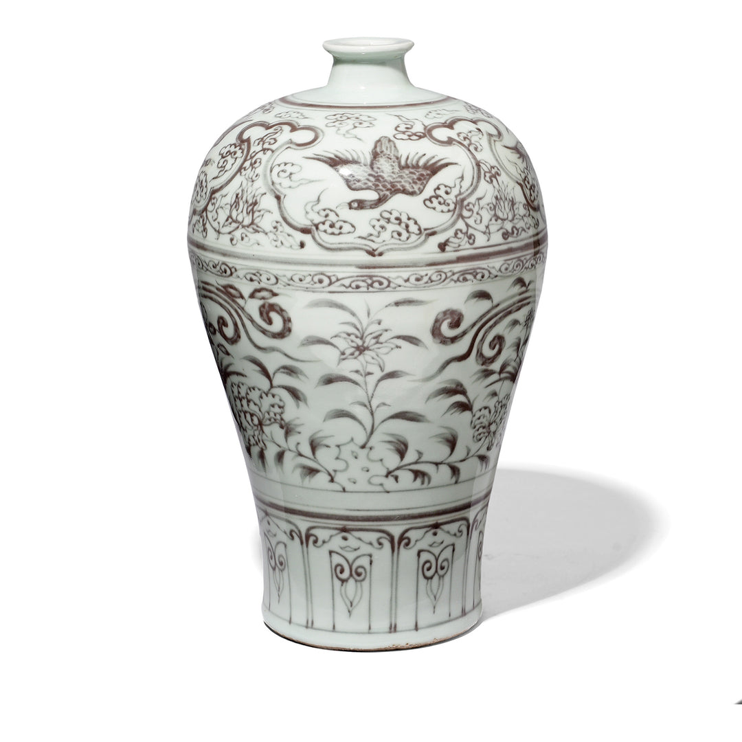 Floral Detail On Copper Red Porcelain Meiping Vase