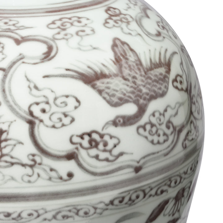 Detail Of Flying Pheonix On Copper Red Porcelain Meiping Vase