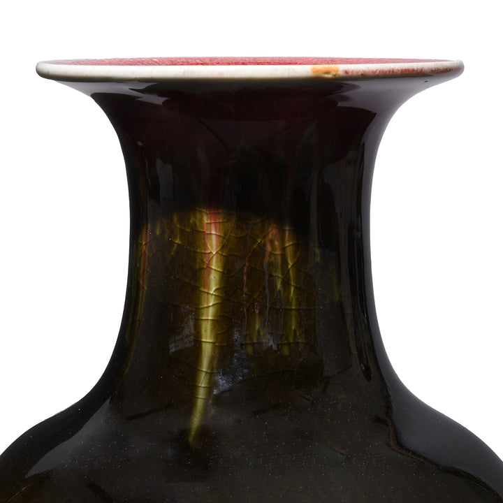 Neck Detail From Yaobian Dark Red Flambe Porcelain Fengweizun Vase | Indigo Antiques