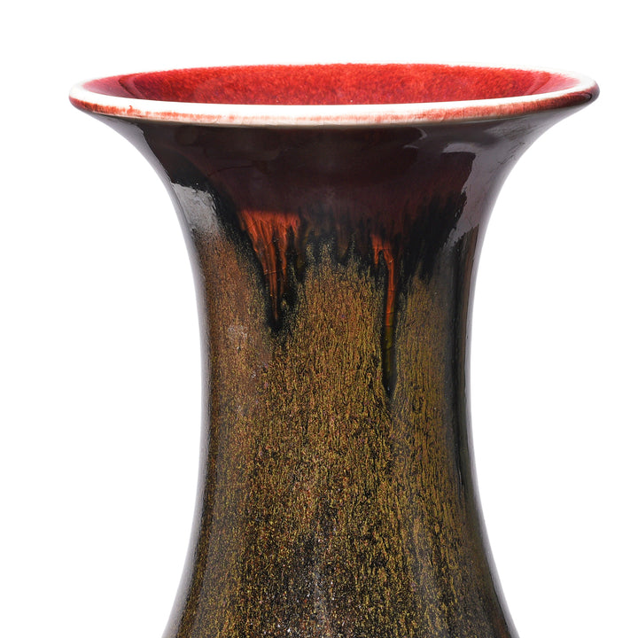 Rim Detail From Flambe Glaze Porcelain Trumpet Mouth Vase | Indigo Antiques