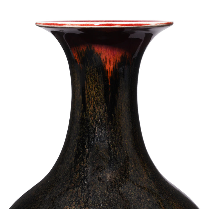 Neck Detail From Yaobian Dark Red Flambe Porcelain Flower Vase | Indigo Antiques