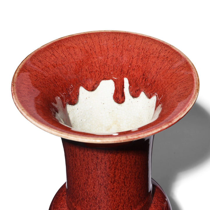 Interior Detail From Yaobian Ice Red Flambe Porcelain Gu Vase | Indigo Antiques