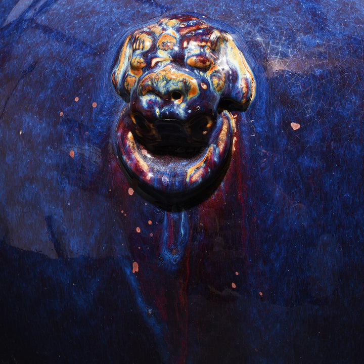 Tiger Head Handle From Yaobian Dark Blue Flambe Porcelain Flower Vase
