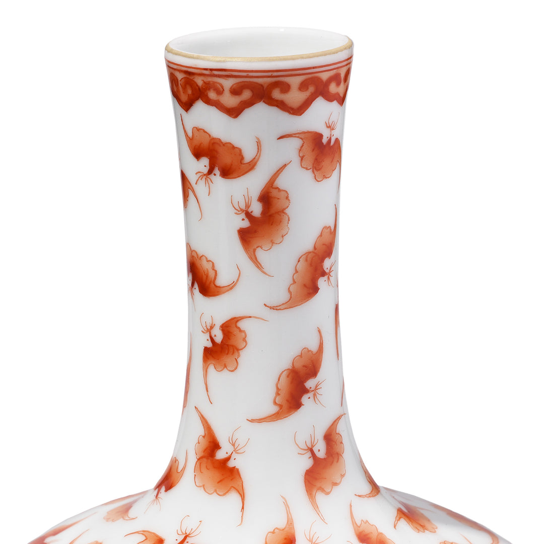 Neck Detail From Porcelain Tianqiuping Vase - Burnt Orange Bat Design | Indigo Antiques