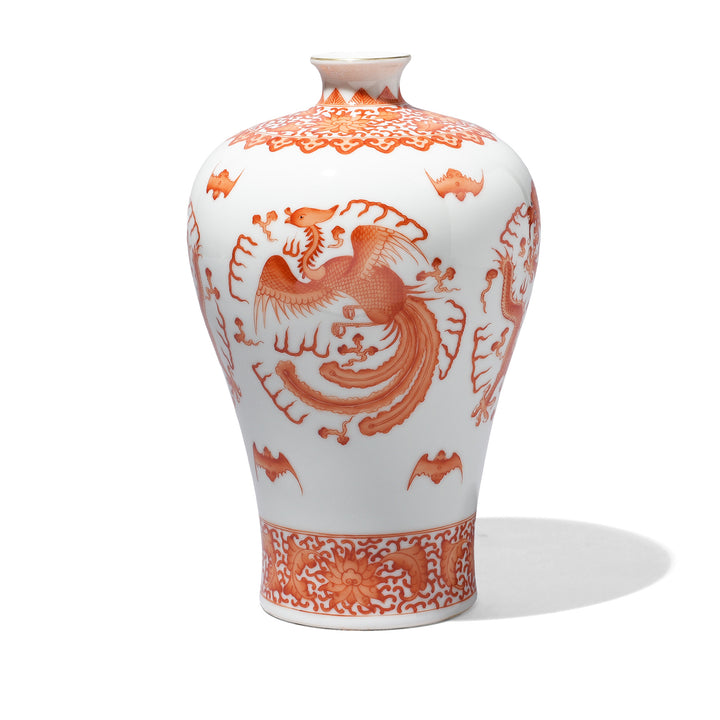 Burnt Orange Porcelain Meiping Vase - Dragon & Phoenix | Indigo Antiques