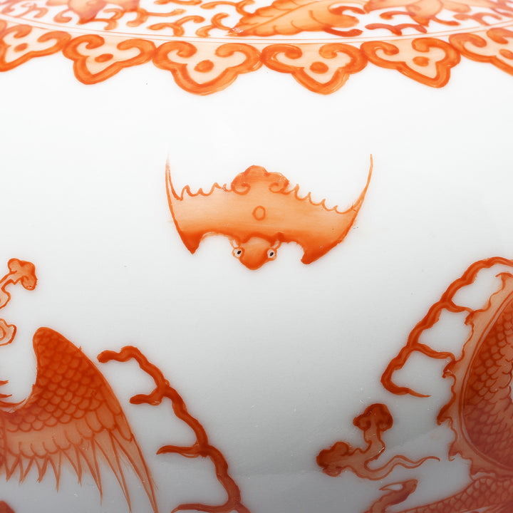 Bat Detail From Burnt Orange Porcelain Meiping Vase - Dragon & Phoenix | Indigo Antiques
