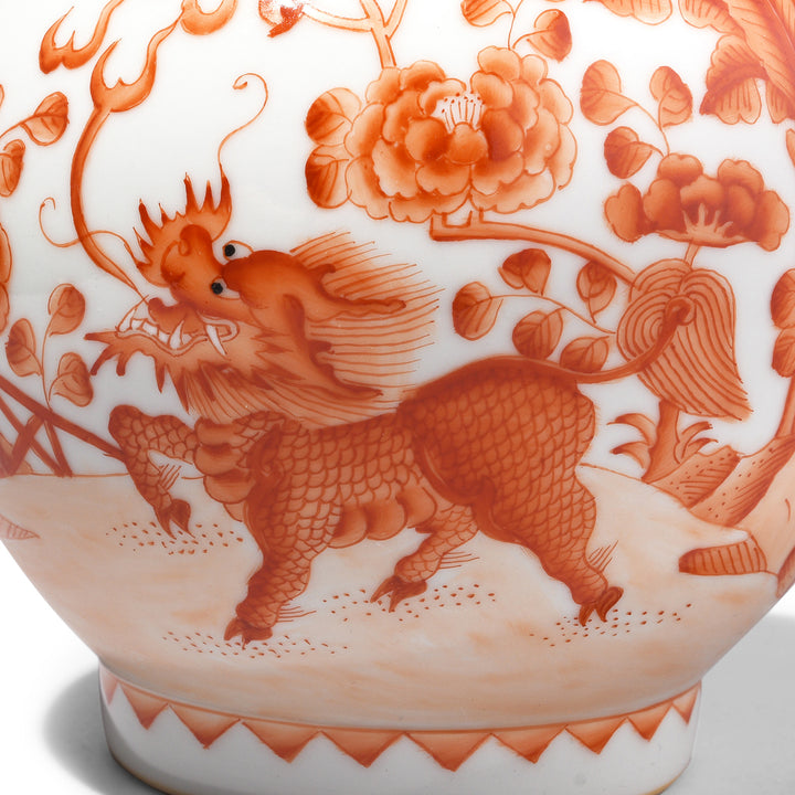 Quilin Detail From Burnt Orange Porcelain Danping Vase - Phoenix & Quilin Design | Indigo Antiques