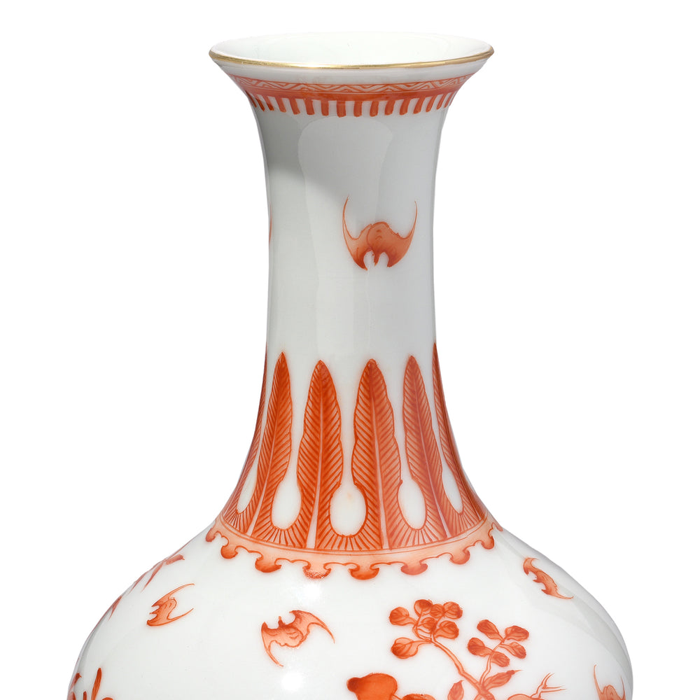 Neck Detail From Burnt Orange Porcelain Flower Vase With Bats | Indigo Antiques