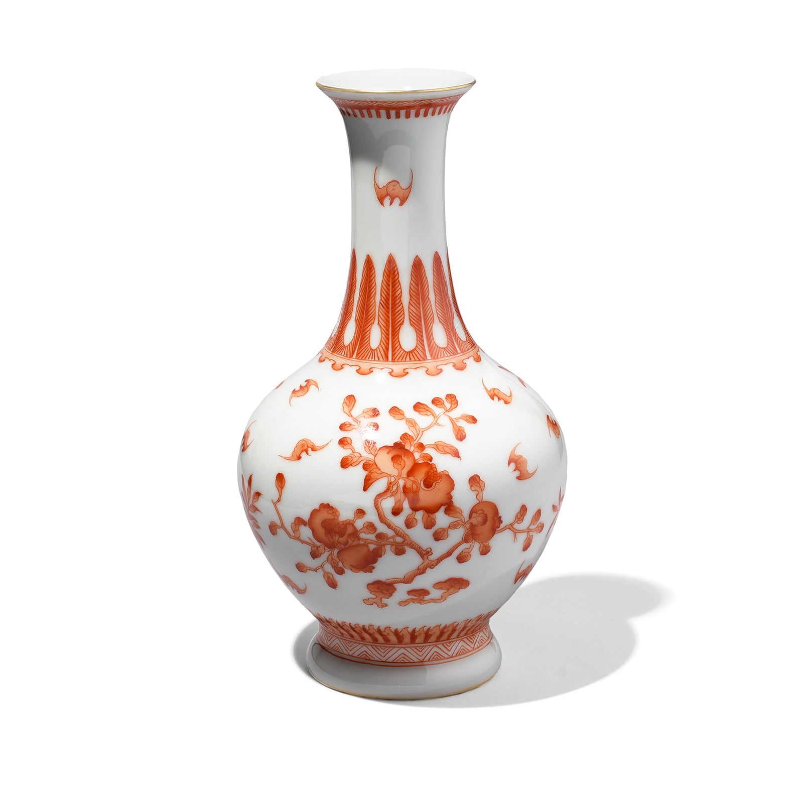 Burnt Orange Porcelain Flower Vase With Bats | Indigo Antiques