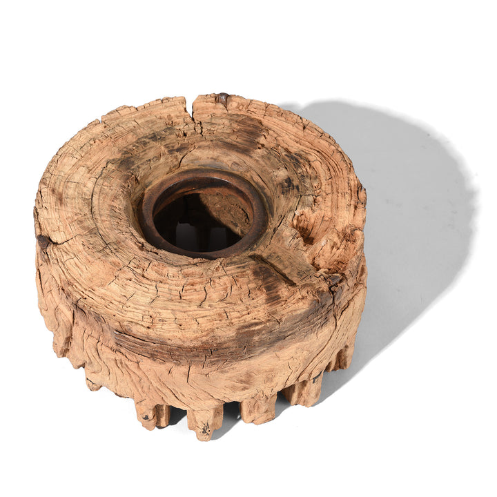 Top Down View Of Antique Elm Wheel Hub From Shanxi | Indigo Antiques