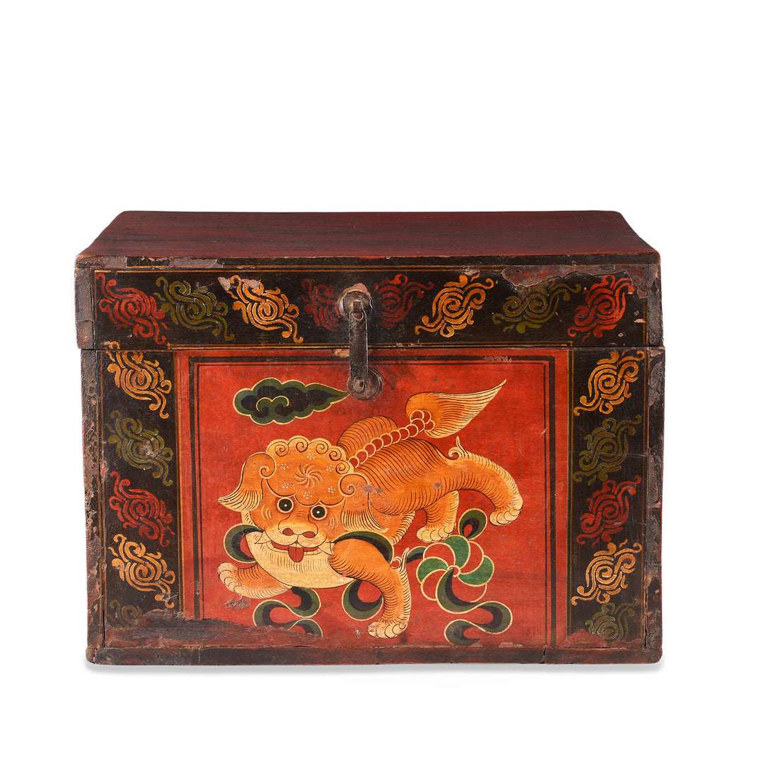 Antique Painted Chinese Foo Dog Wedding Box | Indigo Antiques