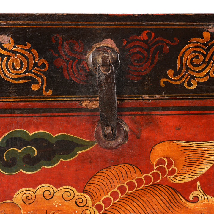 Latch Detail From Antique Painted Chinese Foo Dog Wedding Box | Indigo Antiques