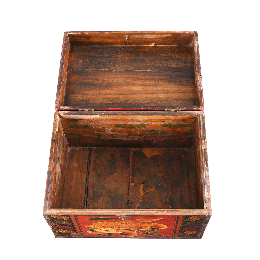 Interior Of Antique Painted Chinese Foo Dog Wedding Box | Indigo Antiques