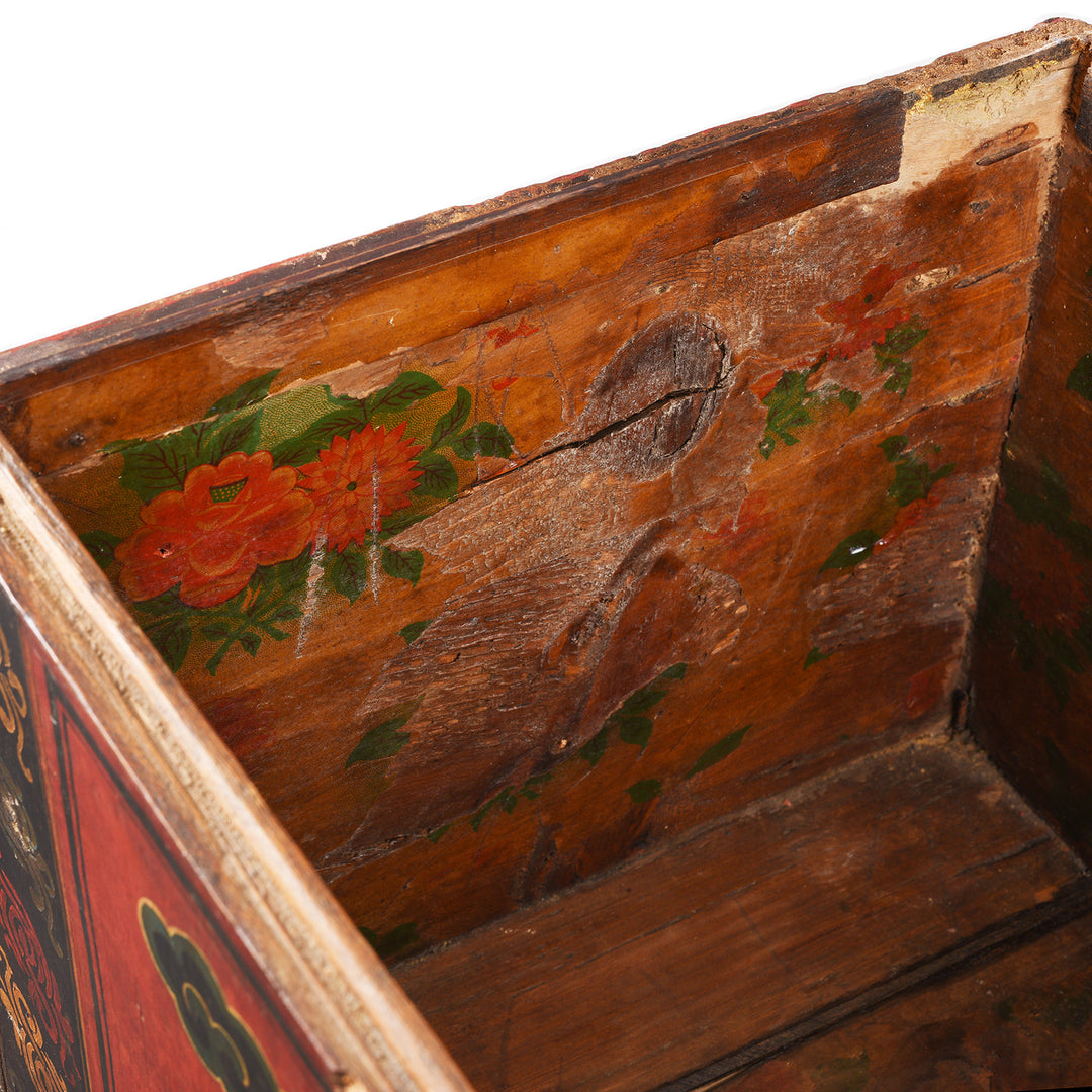 Interior Artwork Detail From Antique Painted Chinese Foo Dog Wedding Box | Indigo Antiques 