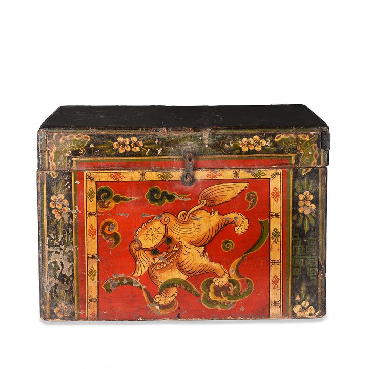 Antique Painted Chinese Foo Dog Wedding Box | Indigo Antiques