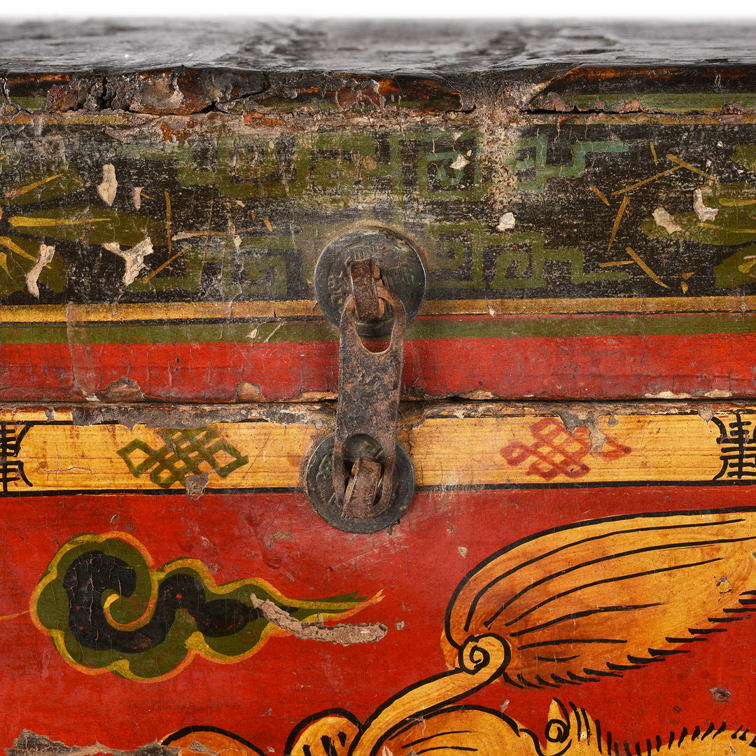 Latch Detail From Antique Painted Chinese Foo Dog Wedding Box | Indigo Antiques