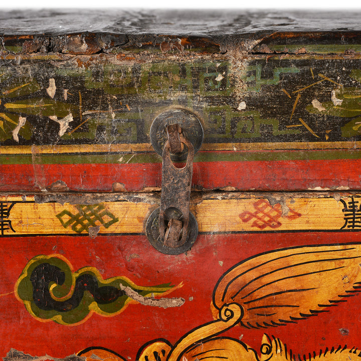 Latch Detail From Antique Painted Chinese Foo Dog Wedding Box | Indigo Antiques