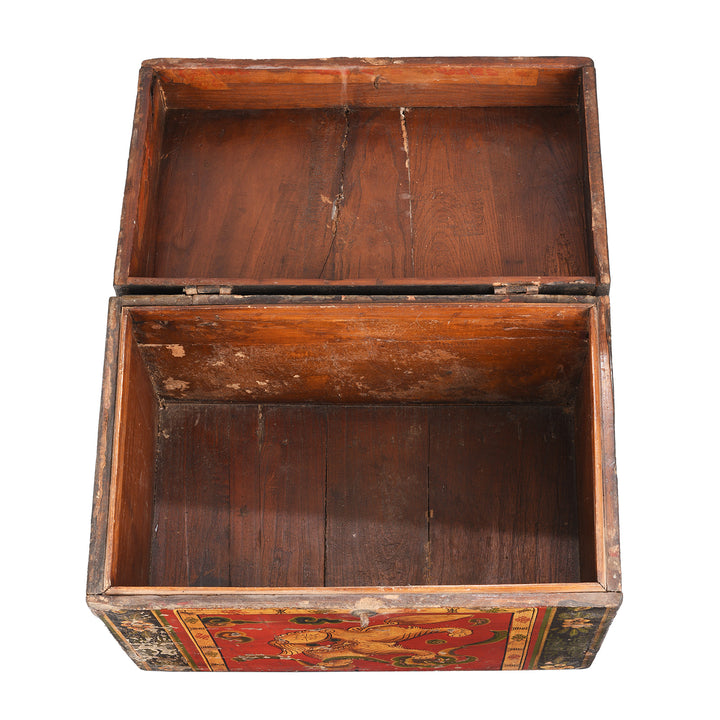 Interior Of Antique Painted Chinese Foo Dog Wedding Box | Indigo Antiques