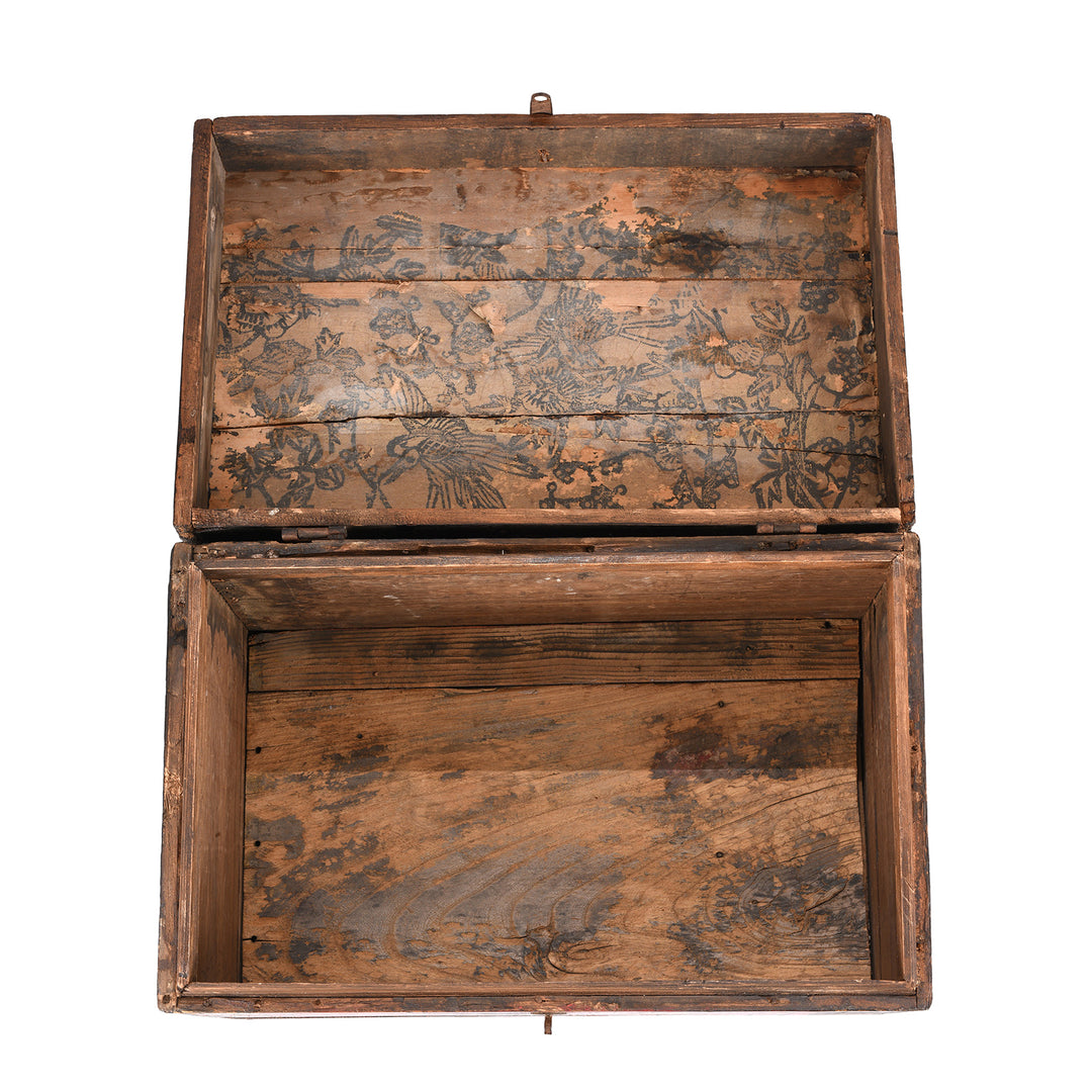 Interior Of Antique Painted Chinese Foo Dog & Child Wedding Box | Indigo Antiques
