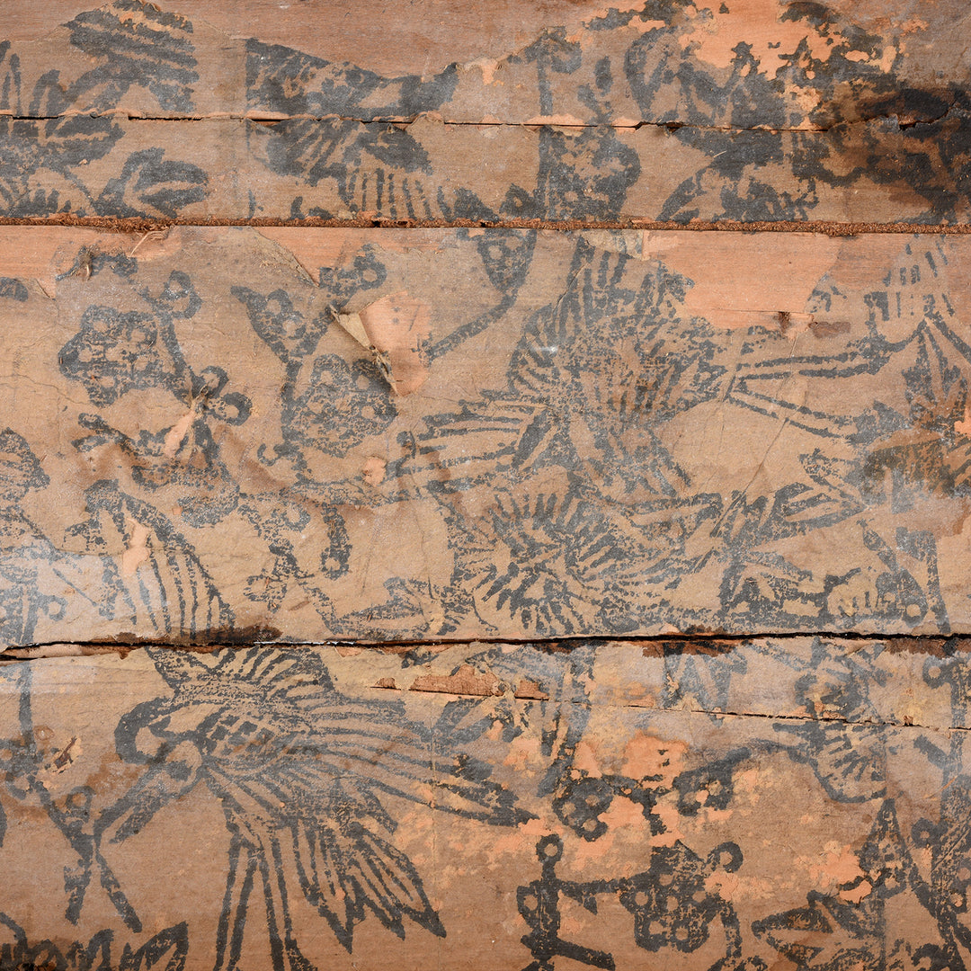 Interior Artwork Detail From Antique Painted Chinese Foo Dog & Child Wedding Box | Indigo Antiques
