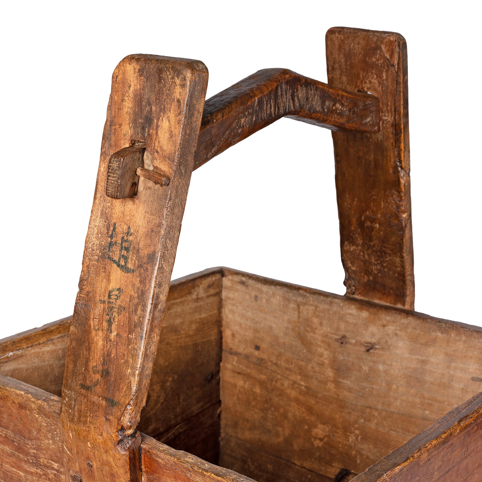 Angled View Of Vintage Wooden Chinese Farmers Basket | Indigo Antiques
