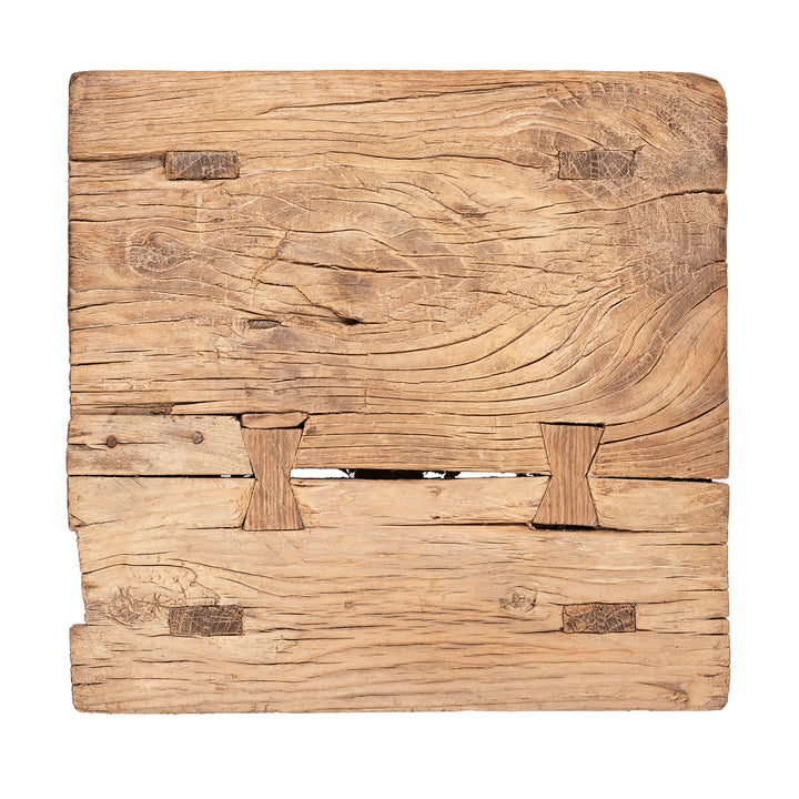 Top Down View Of Rustic Farmhouse Elm Stool | Indigo Antiques 