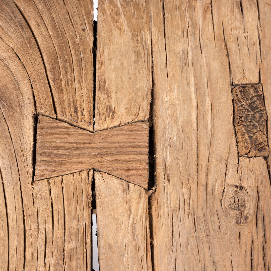 Butterfly Repair Detail From Rustic Farmhouse Elm Stool | Indigo Antiques 