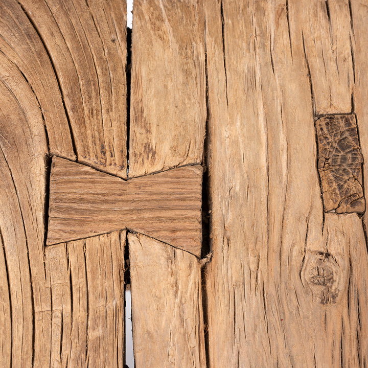 Butterfly Repair Detail From Rustic Farmhouse Elm Stool | Indigo Antiques 