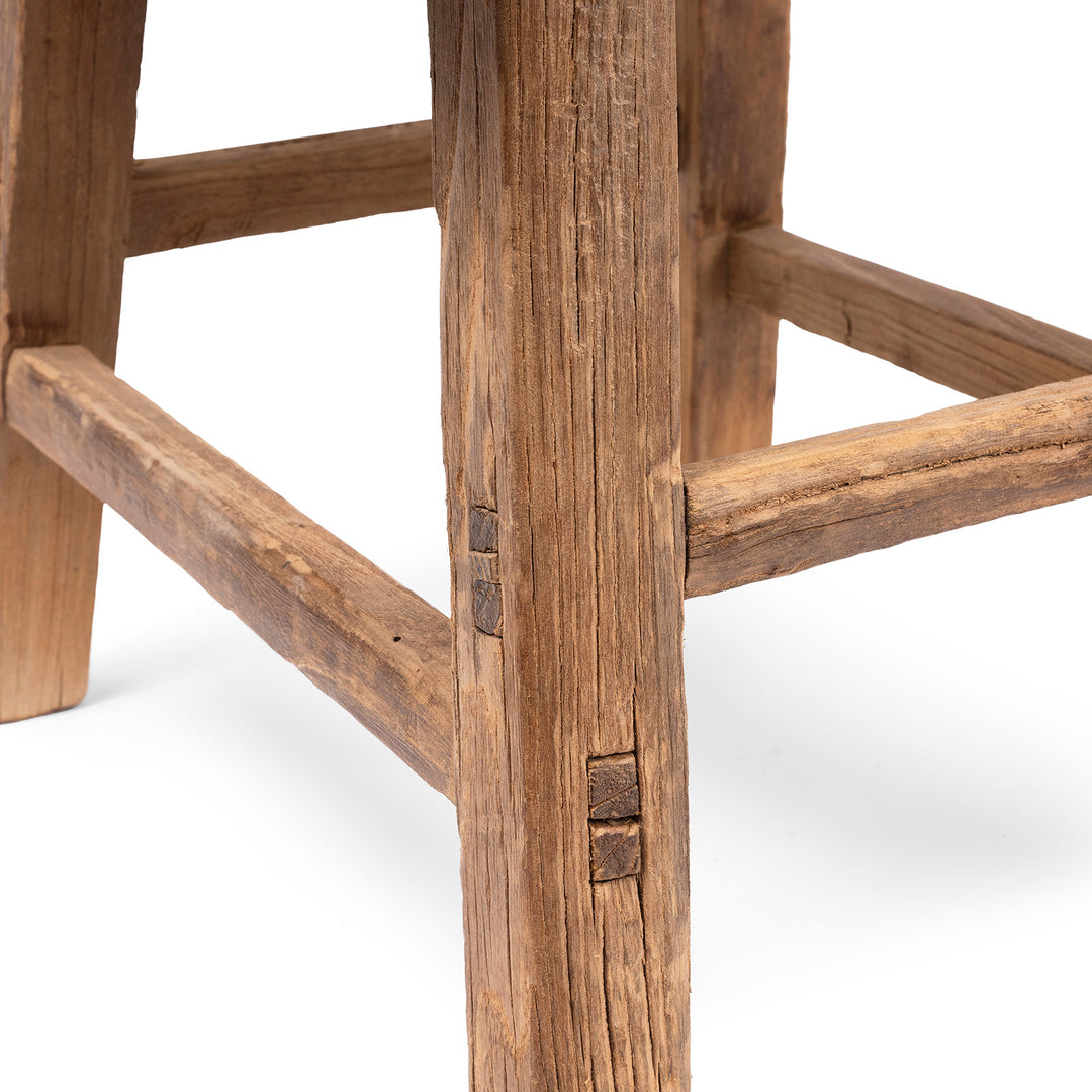 Joinery Detail From Rustic Farmhouse Elm Stool | Indigo Antiques 