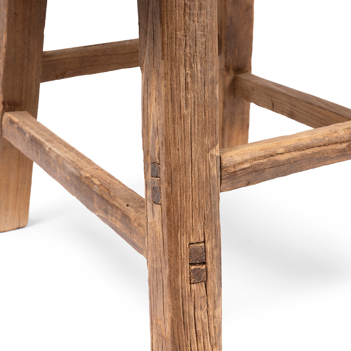 Joinery Detail From Rustic Farmhouse Elm Stool | Indigo Antiques 