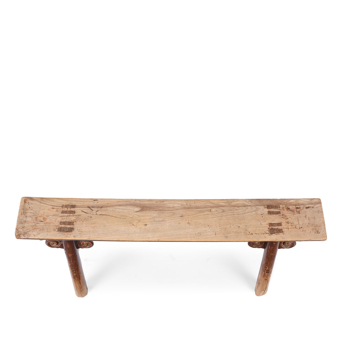 Top Down View Of Antique Elm Chinese Spring Bench From Shanxi Province | Indigo Antiques