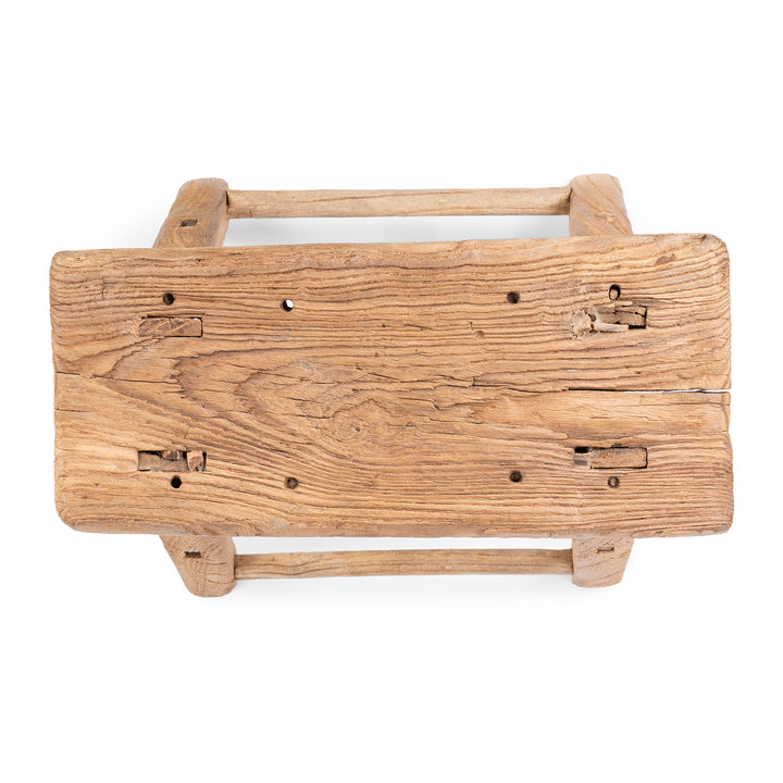 Top Down View Of Antique Rustic Farmhouse Elm Stool | Indigo Antiques 