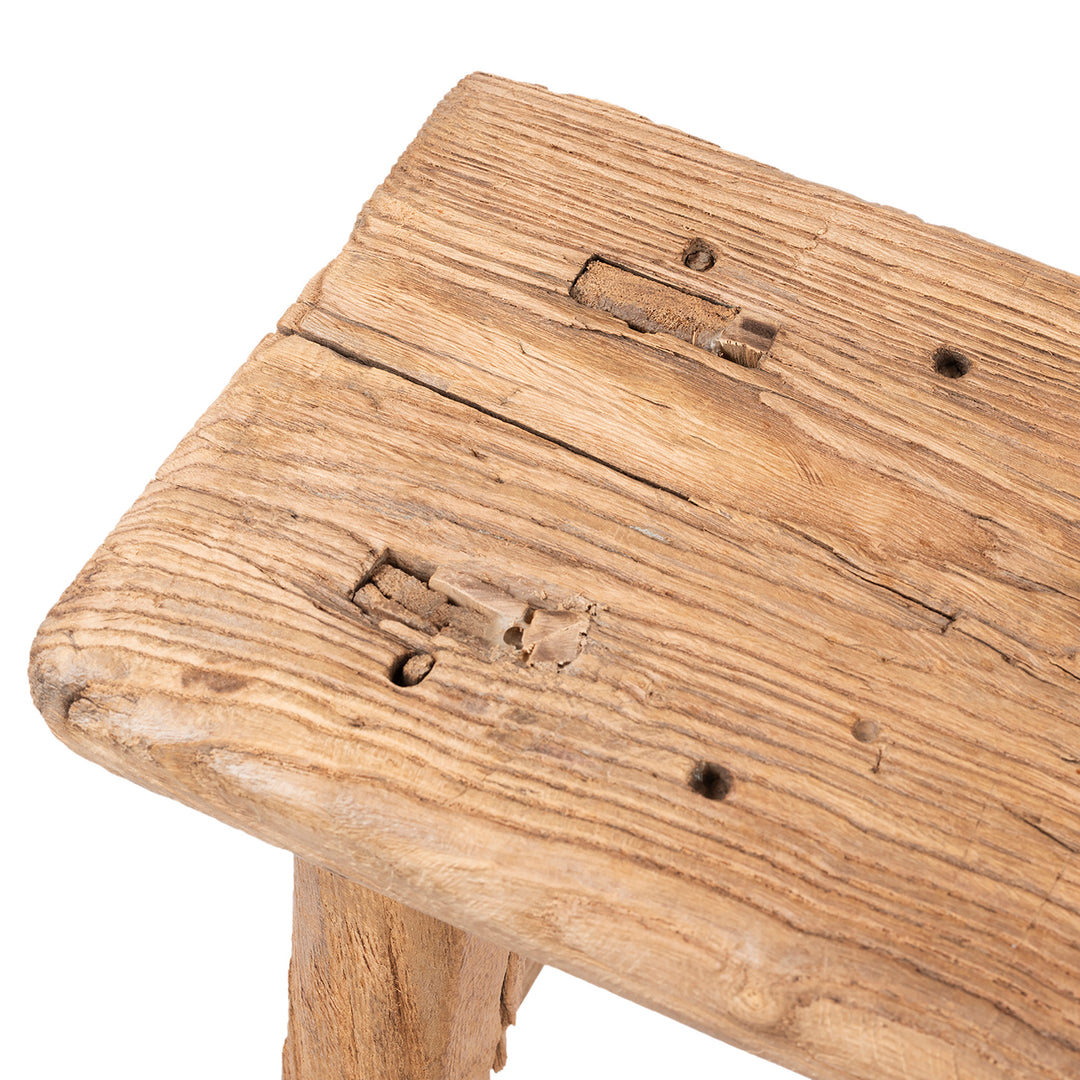 Top Detail From Antique Rustic Farmhouse Elm Stool | Indigo Antiques 