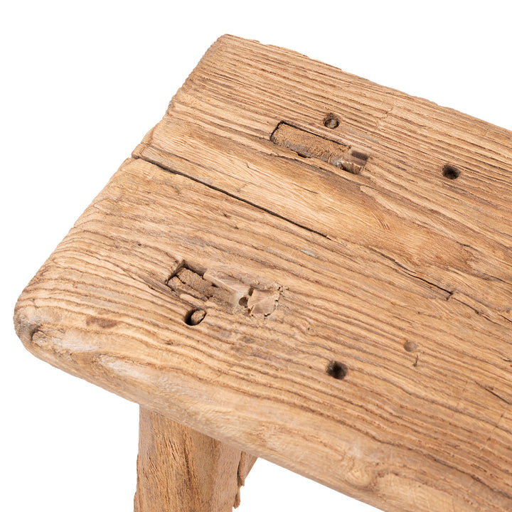 Top Detail From Antique Rustic Farmhouse Elm Stool | Indigo Antiques 
