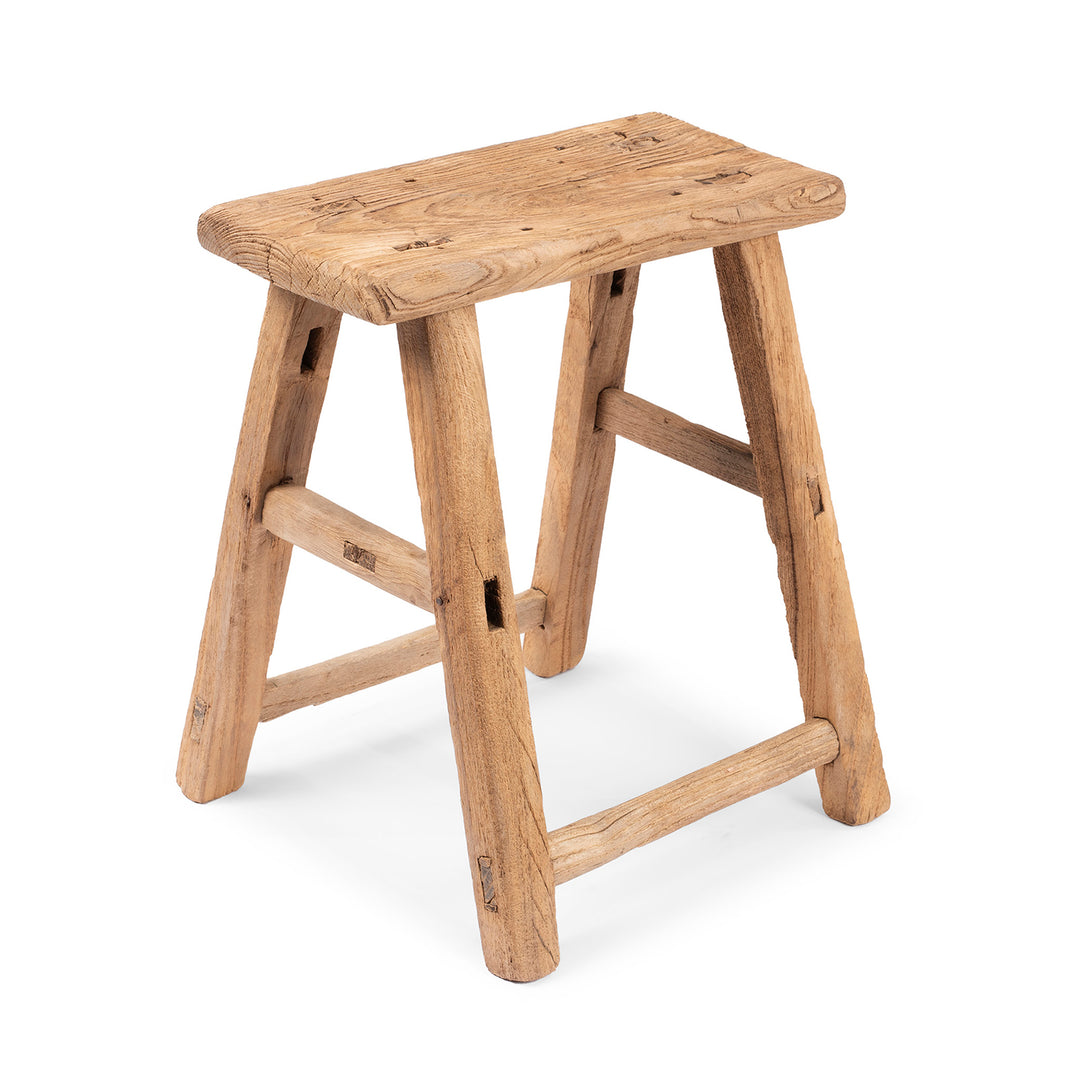 Antique Rustic Farmhouse Elm Stool | Indigo Antiques 