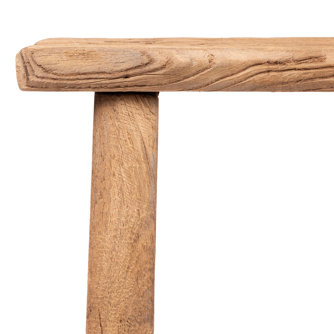 Corner Detail From Antique Rustic Farmhouse Elm Stool | Indigo Antiques 