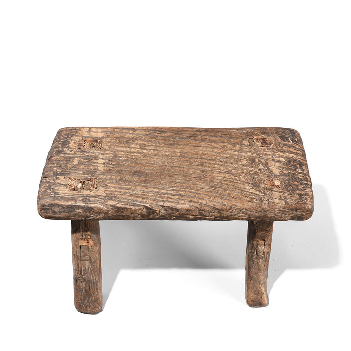 Top Down View Of Rustic Farmhouse Elm Stool | Indigo Antiques 