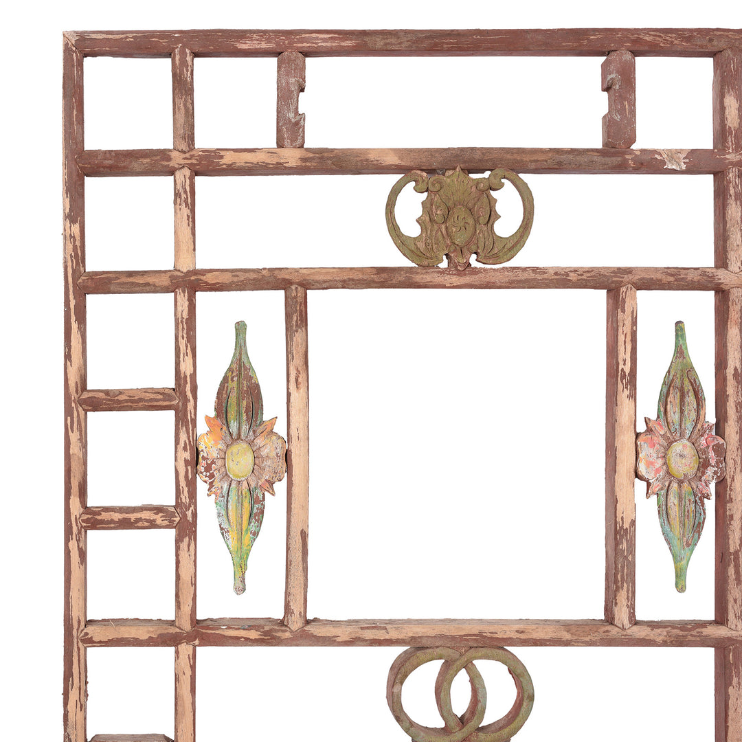Corner Detail From Antique Chinese Pine Window Screen From Shanxi | Indigo Antiques