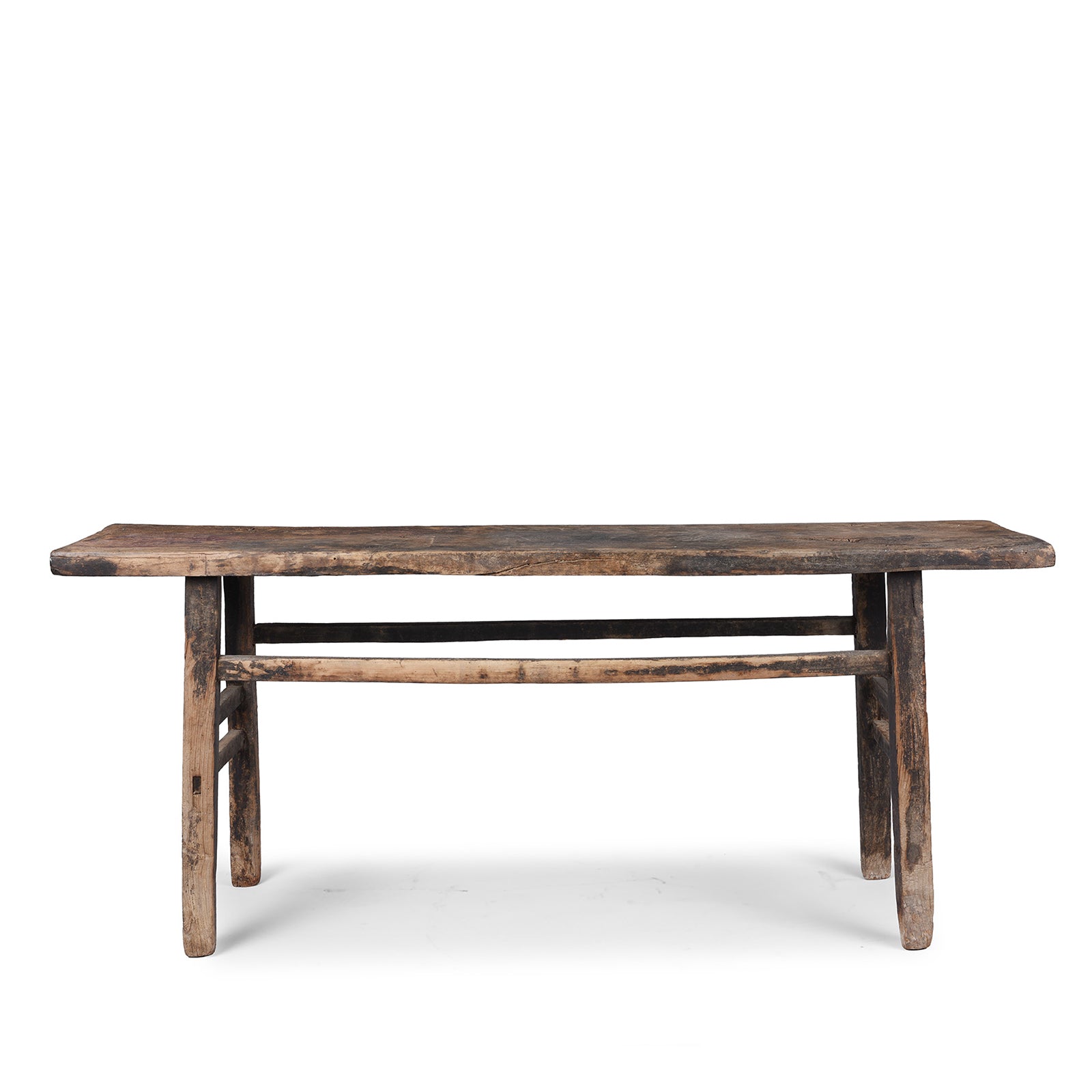 Antique 19th Century Shanxi Elm Altar Table With Bleached Finish And Original Black Lacquer Remnants
