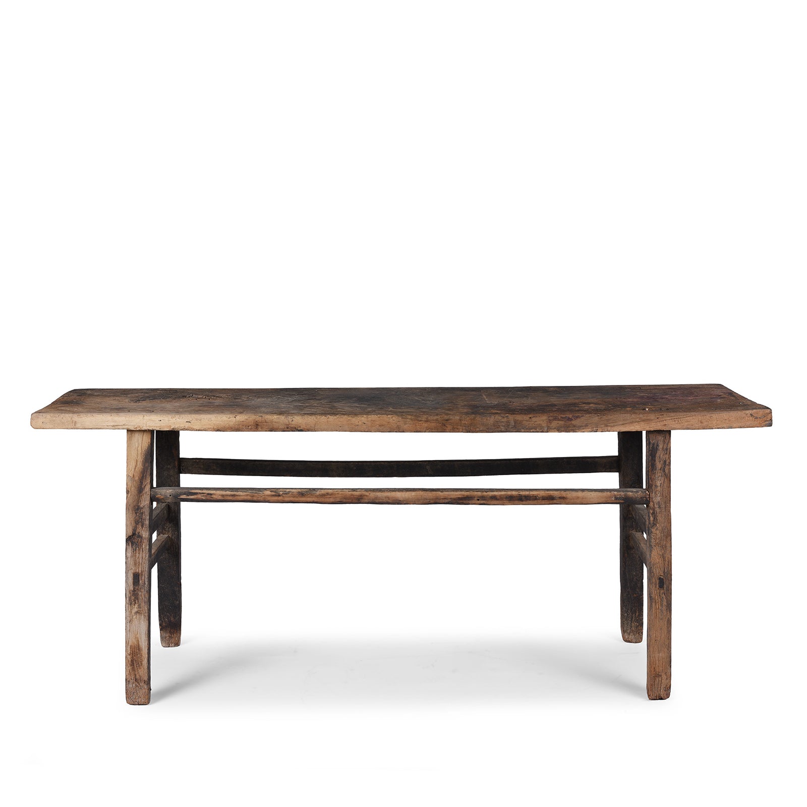 Antique 19th Century Shanxi Elm Altar Table With Bleached Finish And Original Black Lacquer Remnants