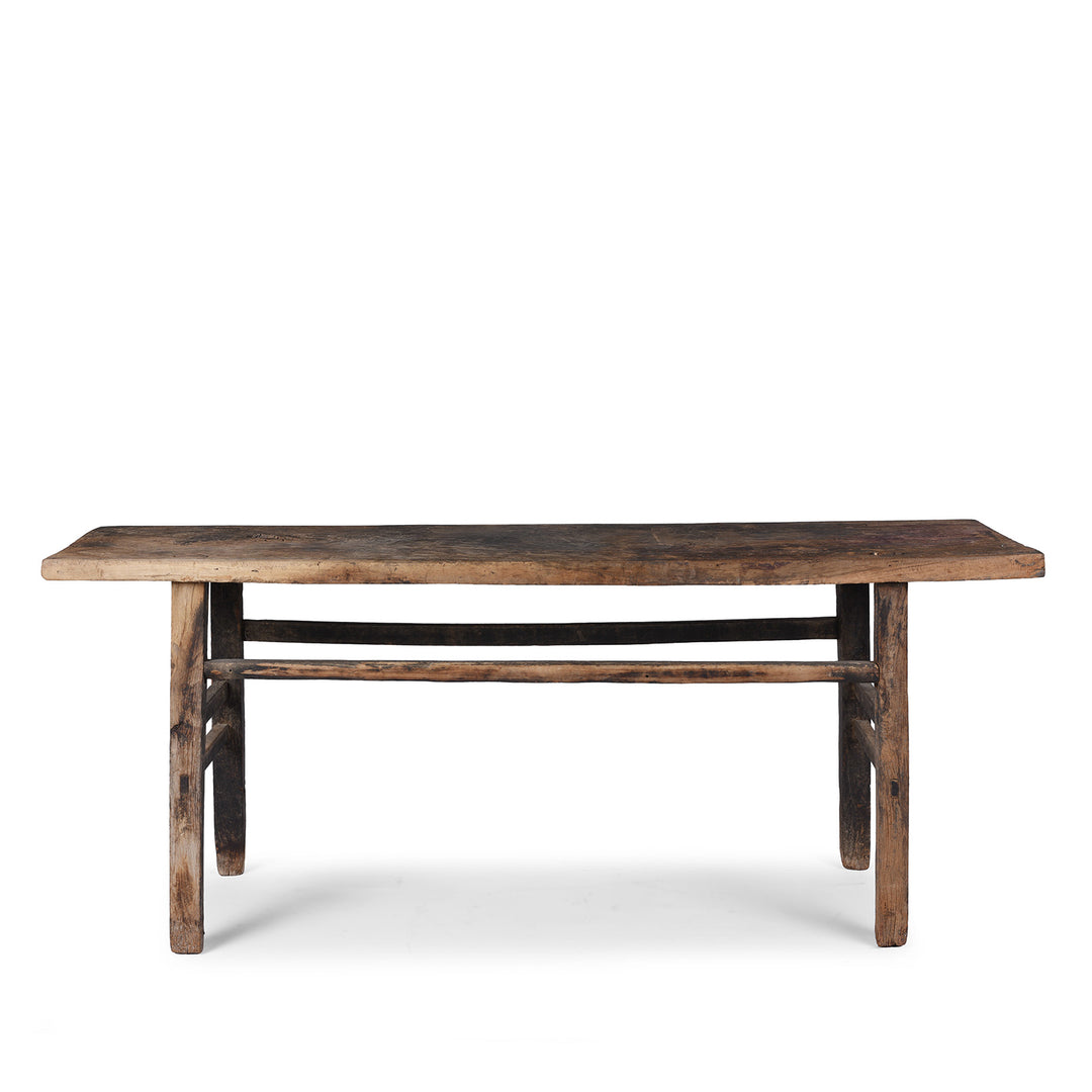 Antique 19th Century Shanxi Elm Altar Table With Bleached Finish And Original Black Lacquer Remnants