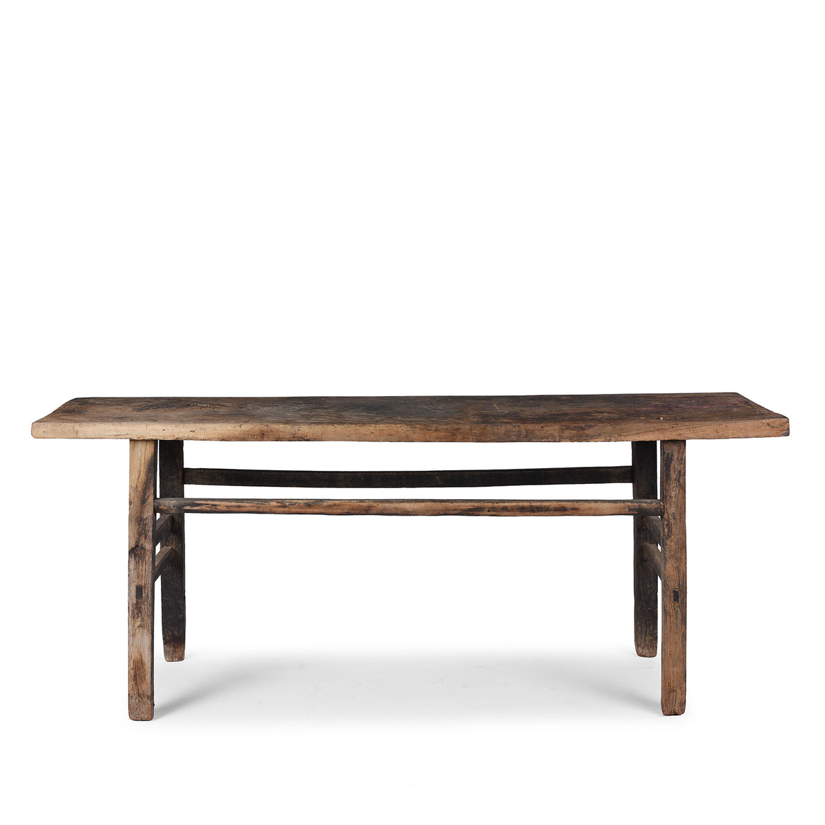 Antique 19th Century Shanxi Elm Altar Table With Bleached Finish And Original Black Lacquer Remnants