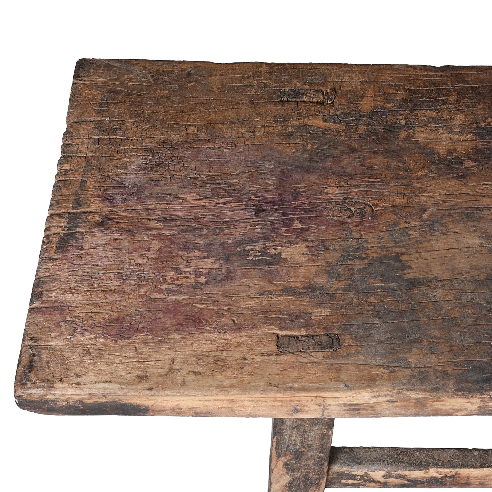 Surface Detail From Antique 19th Century Shanxi Elm Altar Table With Bleached Finish And Original Black Lacquer Remnants