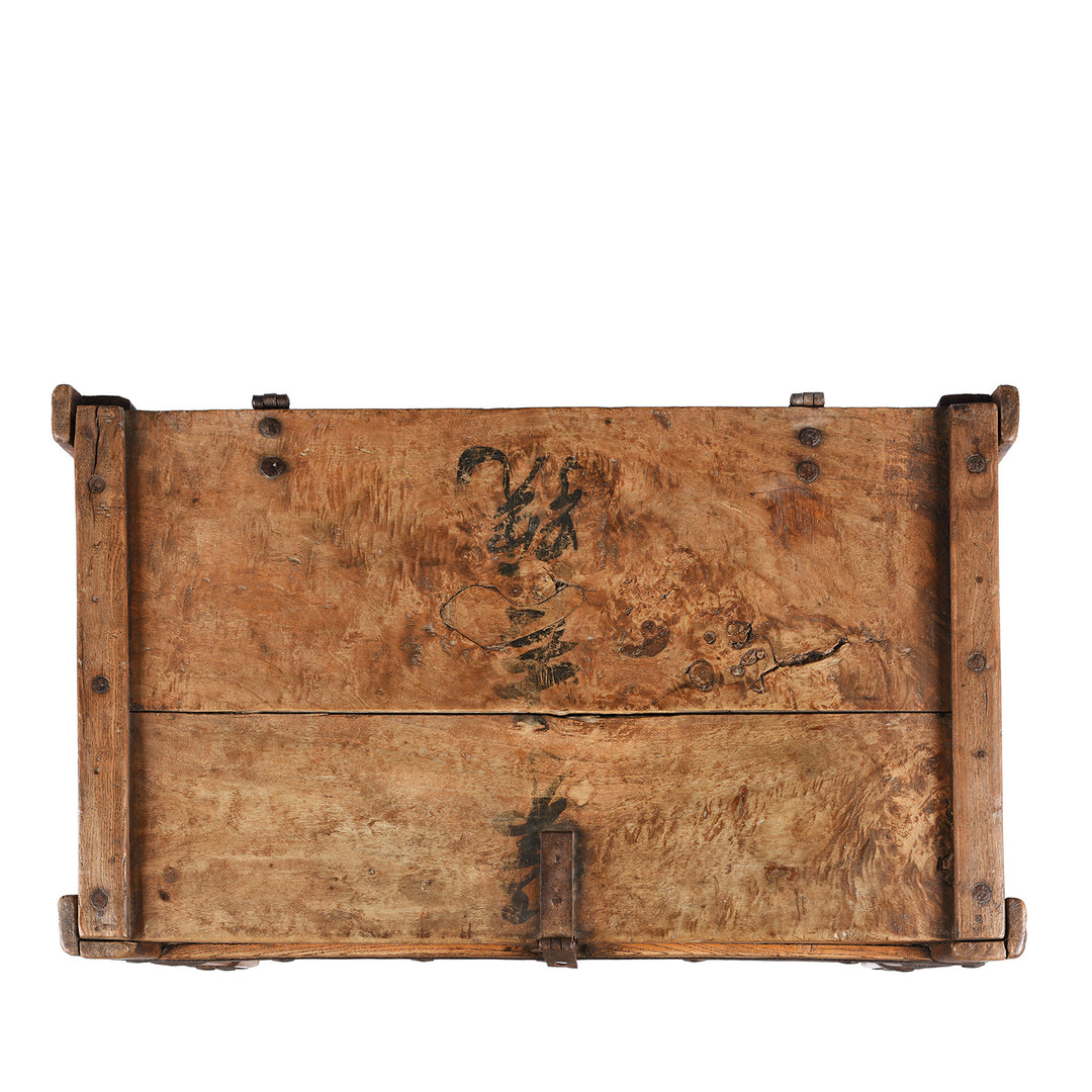 Top Down View Of Nanmu (Fir) Iron Bound Hardware Shop Chest | Indigo Antiques